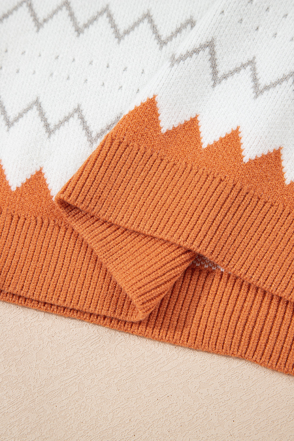 Khaki Zigzag Geometric Pattern Knitted Pullover Sweater Sweaters JT's Designer Fashion