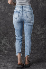 Sky Blue Acid Wash Distressed Slim Fit Jeans Jeans JT's Designer Fashion