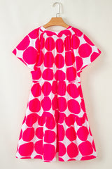 Rose Polka Dot Flutter Sleeve Notched Neck Tiered Flowy Dress Mini Dresses JT's Designer Fashion