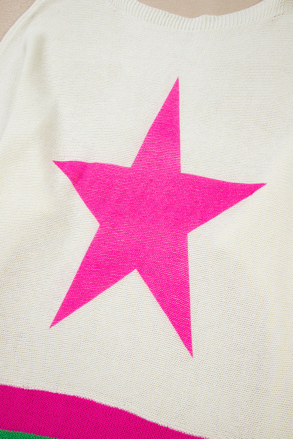 White Star Pattern Colorblock Striped Edge Drop Shoulder Sweater Sweaters JT's Designer Fashion