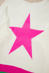 White Star Pattern Colorblock Striped Edge Drop Shoulder Sweater Sweaters JT's Designer Fashion
