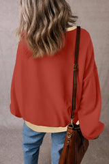 Red Clay Color Block Patch Drop Shoulder Oversized Sweatshirt Sweatshirts & Hoodies JT's Designer Fashion