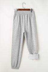 Light Grey Solid Color Fleece Lined Drawstring Waist Joggers Pants & Culotte JT's Designer Fashion