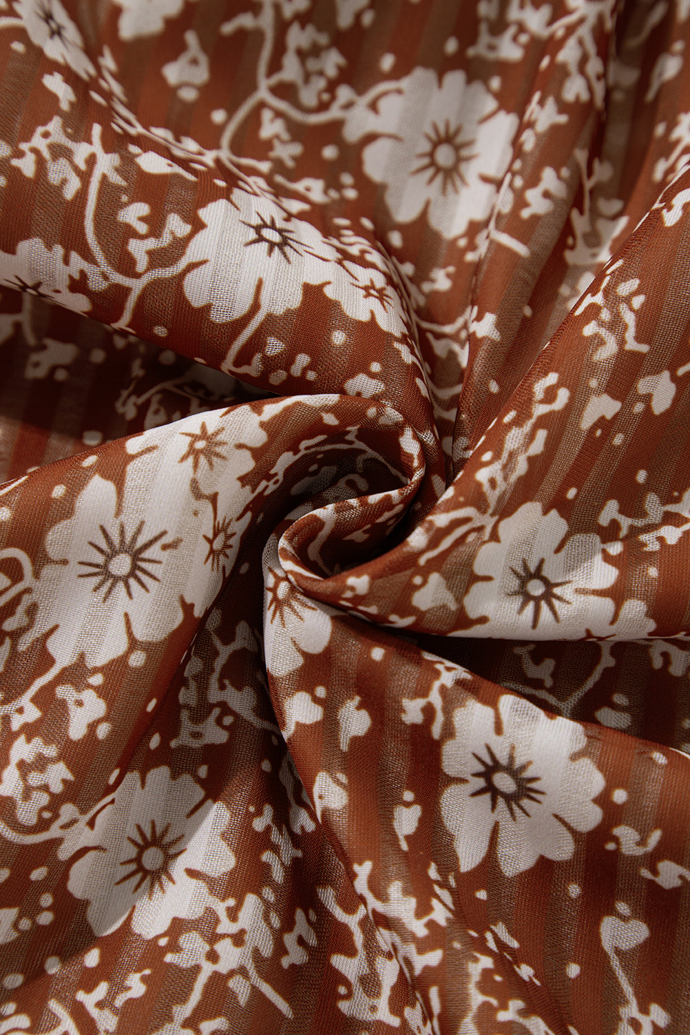Brown Boho Floral Ruffled Puff Sleeve V Neck Mini Dress Floral Dresses JT's Designer Fashion