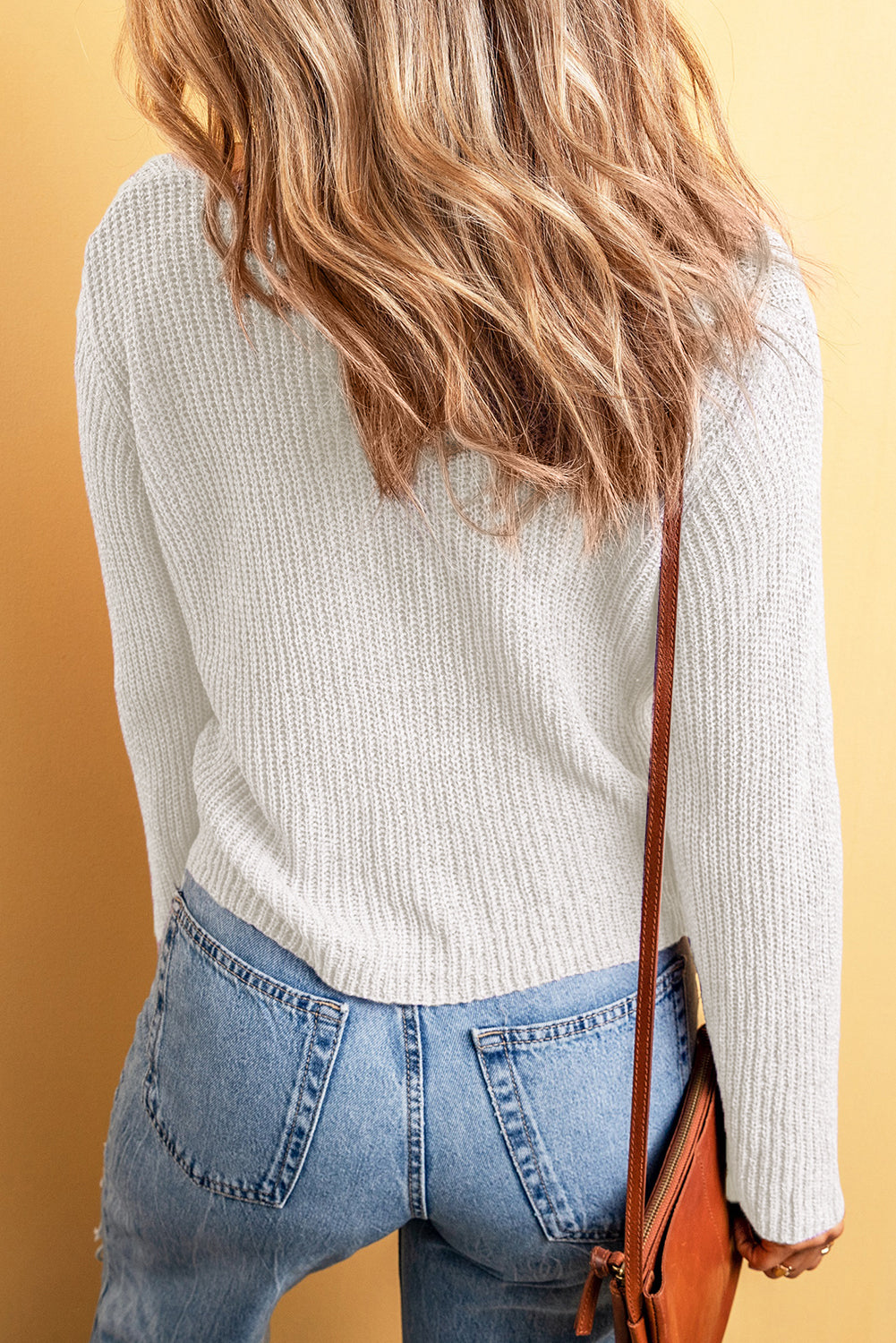White Lightweight V Neck Button Front Bell Sleeve Cardigan Sweater Cardigans JT's Designer Fashion