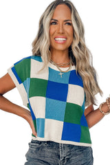Dark Blue Check The Facts Color Block Sweater-Green Sweaters & Cardigans JT's Designer Fashion