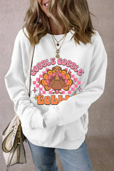 White Gobble Gobble Turkey Graphic Crewneck Thanksgiving Sweatshirt Graphic Sweatshirts JT's Designer Fashion