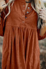 Gold Flame Corduroy Snap Buttons Empire Waist Bracelet Sleeve Dress Mini Dresses JT's Designer Fashion