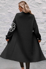 Black Flower Embroidered Drop Shoulder Open Front Duster Cardigan Cardigans JT's Designer Fashion