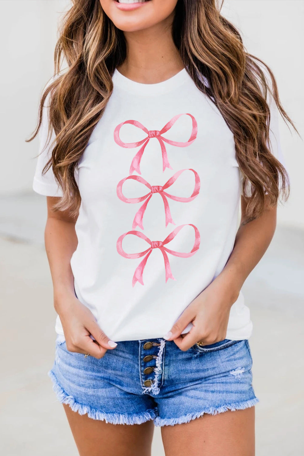 White Bow Ties Print Slim Fit O Neck Casual T Shirt Graphic Tees JT's Designer Fashion