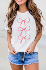 White Bow Ties Print Slim Fit O Neck Casual T Shirt Graphic Tees JT's Designer Fashion