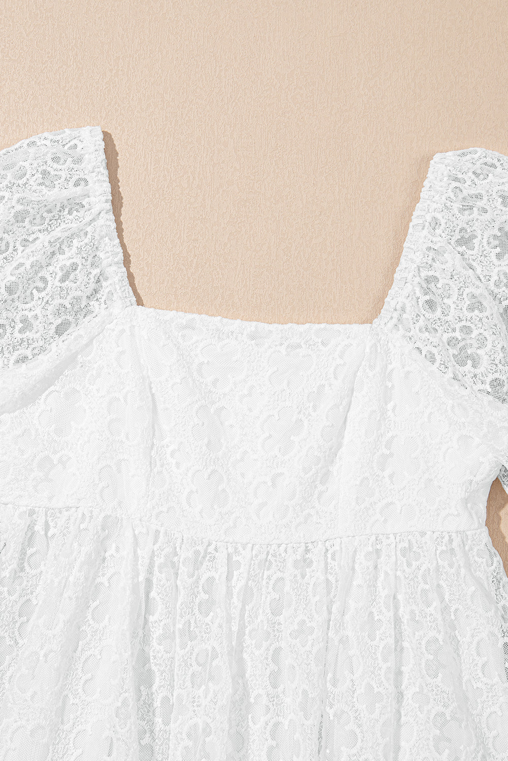 White Floral Lace Puff Sleeve Empire Waist Mini Dress Mini Dresses JT's Designer Fashion