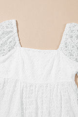 White Floral Lace Puff Sleeve Empire Waist Mini Dress Mini Dresses JT's Designer Fashion