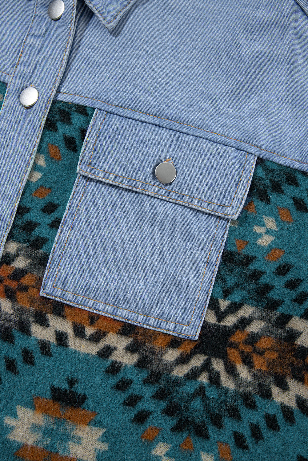 Blue Aztec Printed Denim Jacket Denim Jackets JT's Designer Fashion