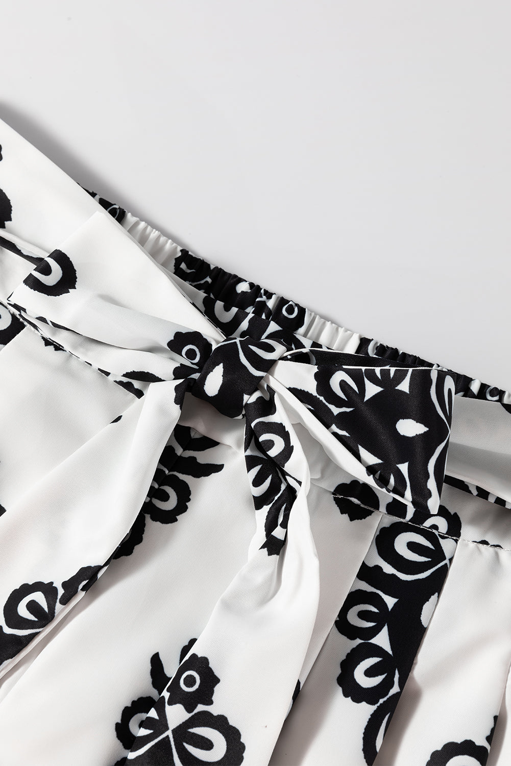 Black Tribal Geometric Print Belted High Waist Casual Shorts Casual Shorts JT's Designer Fashion