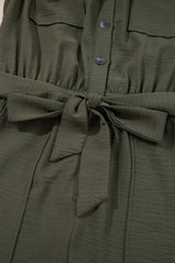 Moss Green Half Button Belted Utility Short Sleeve Jumpsuit Jumpsuits & Rompers JT's Designer Fashion