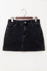 Carbon Grey Mineral Wash Ripped Raw Hem Denim Mini Skirt Skirts & Petticoat JT's Designer Fashion