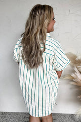 Green Stripe Plus Size St Patricks Day Short Sleeve Buttoned Shirt Dress Plus Size Mini Dresses JT's Designer Fashion