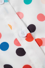 White Polka Dot Print Bubble Sleeve Button Up Plus Size Shirt Dress Plus Size Mini Dresses JT's Designer Fashion