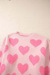 Light Pink Valentine's Day Heart Jacquard Knit Sweater Sweaters JT's Designer Fashion