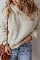 White Contrast Ribbed Edge Plush Hoodie Sweatshirts & Hoodies JT's Designer Fashion