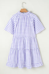 Lavendula Plaid Ruffle Wide Short Sleeve Babydoll Mini Dress Mini Dresses JT's Designer Fashion