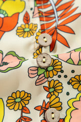 Yellow Cream Floral Print V Neck Puff Sleeve Mini Dress Floral Dresses JT's Designer Fashion