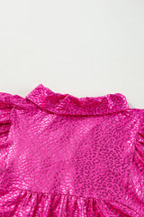 Rose Red Metallic Leopard Print Collared Babydoll Mini Dress Mini Dresses JT's Designer Fashion