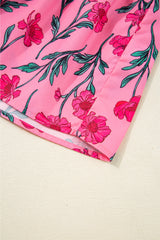 Pink Floral Contrast Neckline A-line Puff Sleeve Long Dress Maxi Dresses JT's Designer Fashion