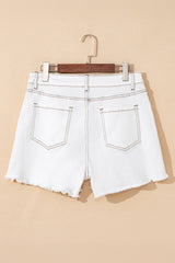 White Raw Hem High Waist Denim Shorts Denim Shorts JT's Designer Fashion