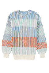 Multicolour Colorblock Textured Knit Bubble Sleeve Sweater Sweaters JT's Designer Fashion