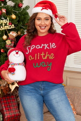 Racing Red Sparkle All The Way Tinsel Crew Neck Plus Size Sweater Plus Size Sweaters & Cardigans JT's Designer Fashion