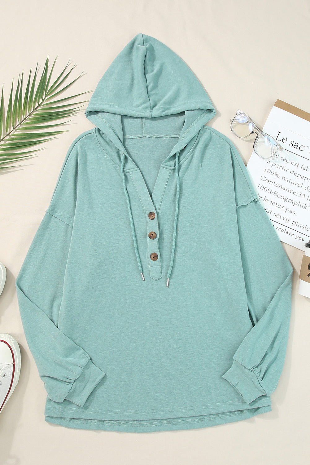 Buttoned High and Low Hem Hoodie Sweatshirts & Hoodies JT's Designer Fashion