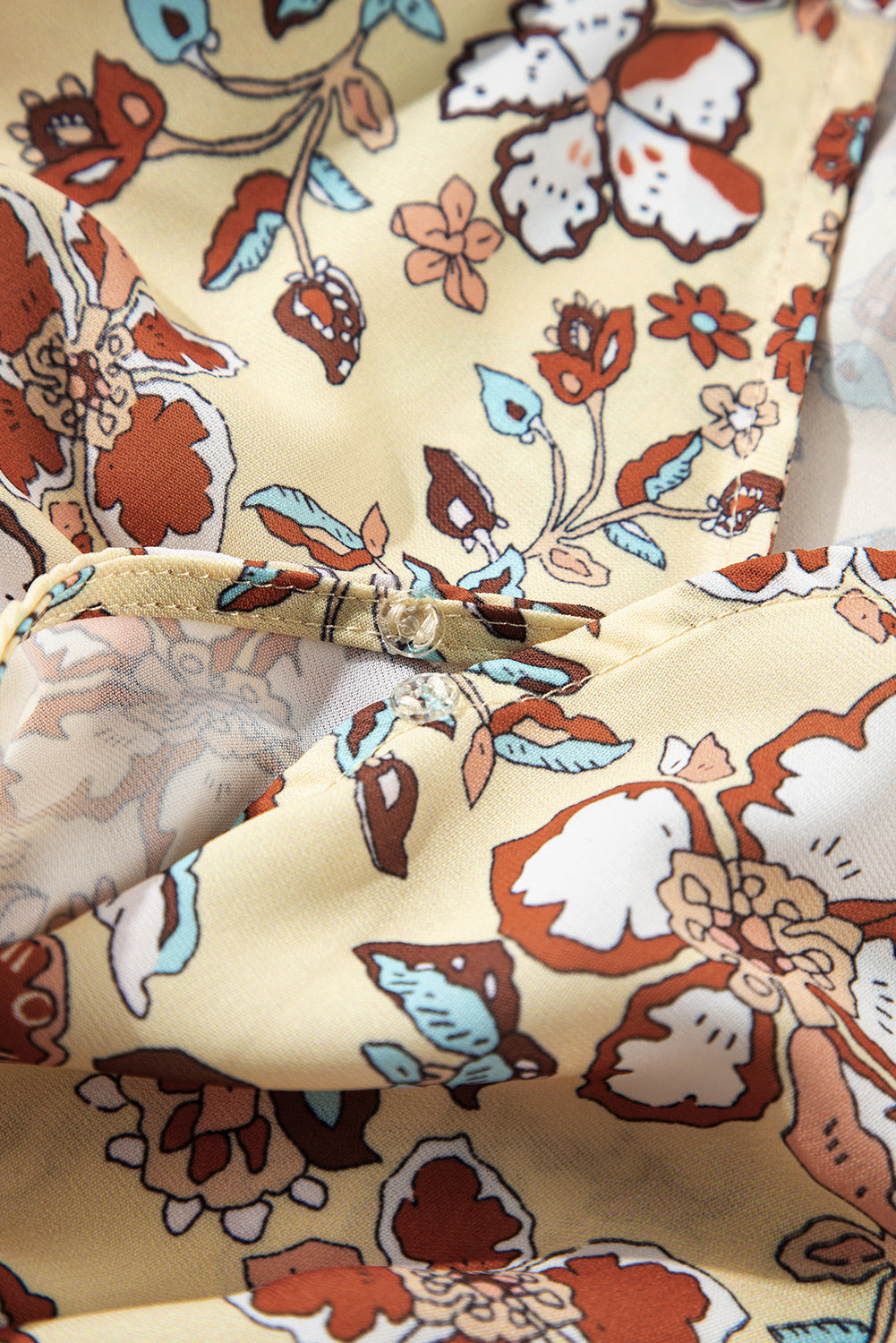Yellow Printed Floral Bell Sleeve V Neck Wrapped Contrast Peplum Blouse Blouses & Shirts JT's Designer Fashion