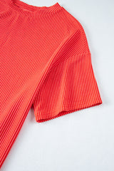 Ribbed Textured Knit Loose Fit Tee and Shorts Set Short Sets JT's Designer Fashion