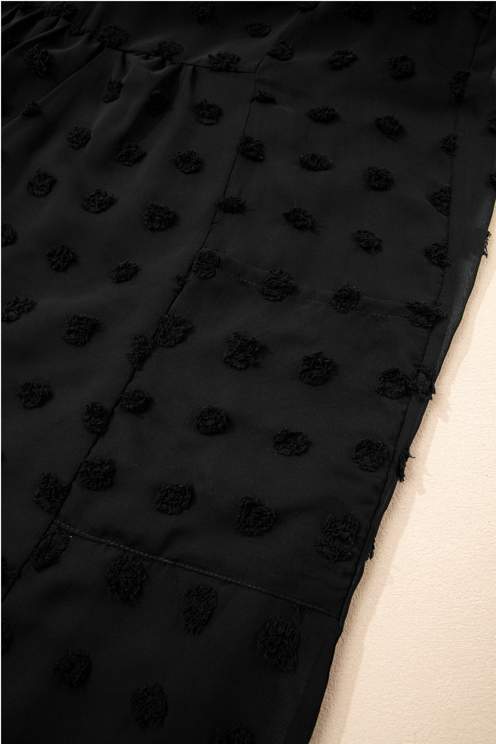 Black Dotty Textured Notched Neck Plus Ruffled Dress Plus Size Mini Dresses JT's Designer Fashion