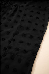 Black Dotty Textured Notched Neck Plus Ruffled Dress Plus Size Mini Dresses JT's Designer Fashion