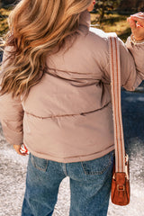 Apricot Pink Full Zipper Quilted Puffer Jacket Jackets JT's Designer Fashion
