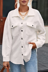 Solid Textured Flap Pocket Buttoned Shacket Jackets JT's Designer Fashion