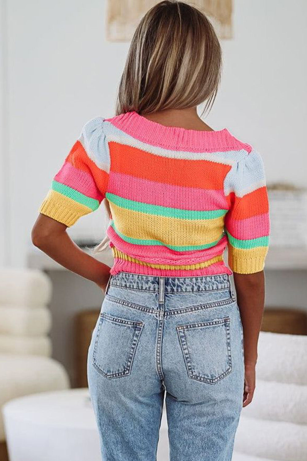 Multicolour Color Block Half Sleeve Slim Fit Sweater T Shirt Sweaters & Cardigans JT's Designer Fashion