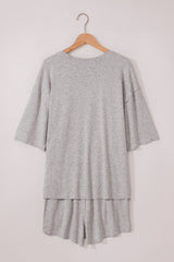 Gray Solid Color Loose Tee 2 Piece Shorts Set Short Sets JT's Designer Fashion