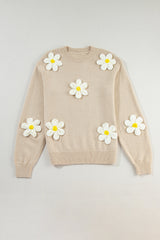 Parchment Floral Crochet Chunky Knit Sweater Sweaters JT's Designer Fashion