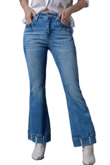 Sky Blue Slight Distressed Medium Wash Flare Jeans Jeans JT's Designer Fashion