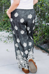 Black Plus Size Geometric Ethnic Print Drawstring Wide Leg Pants Plus Size Bottoms JT's Designer Fashion