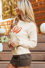 Apricot Boo Knitted Pattern Ribbed Edge Drop Shoulder Sweater Sweaters JT's Designer Fashion