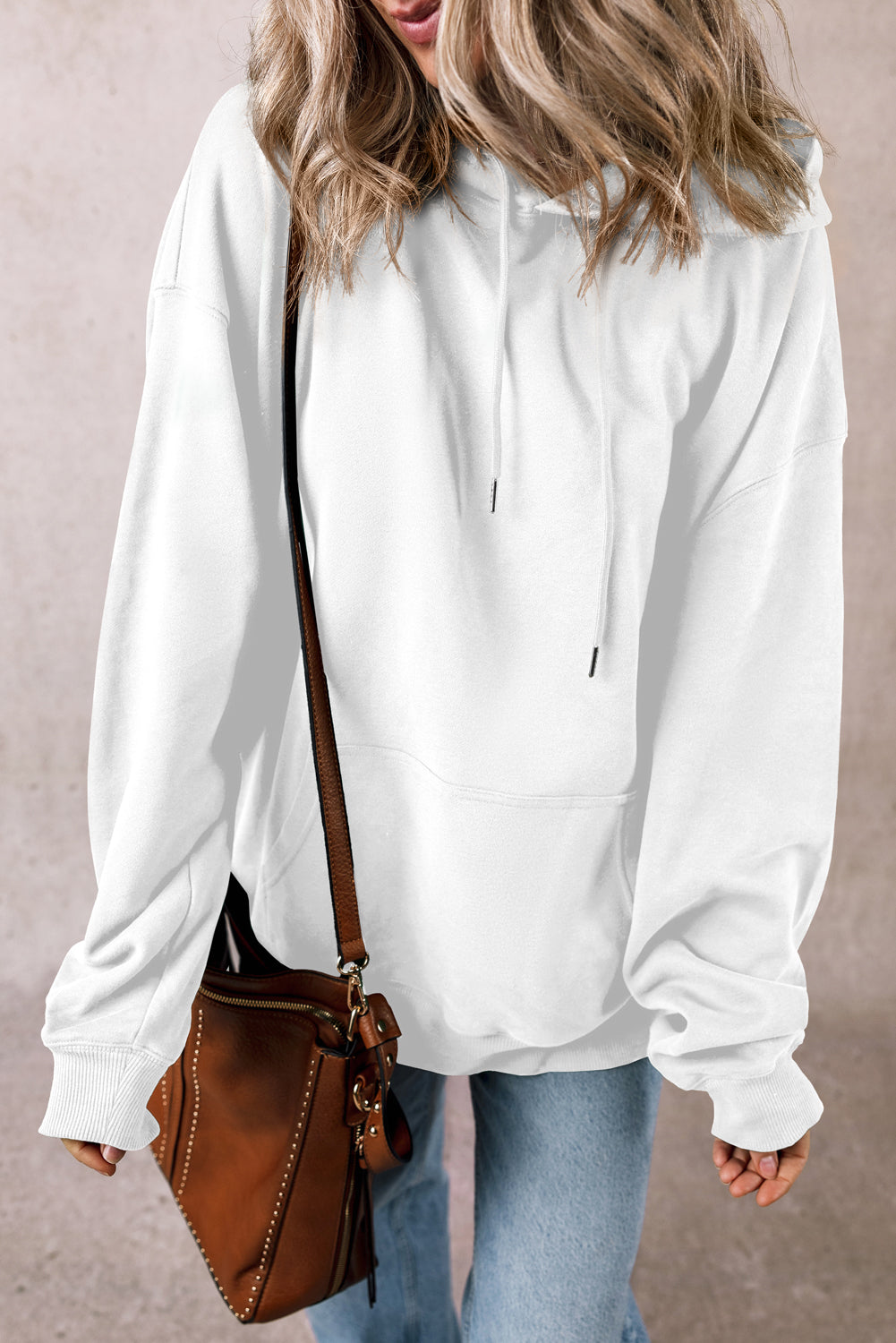 White Fleece Lined Kangaroo Pocket Drawstring Chunky Hoodie Sweatshirts & Hoodies JT's Designer Fashion