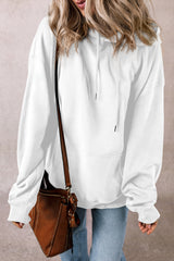 White Fleece Lined Kangaroo Pocket Drawstring Chunky Hoodie Sweatshirts & Hoodies JT's Designer Fashion