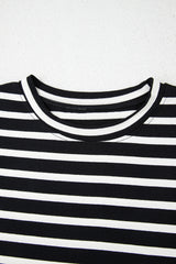 Black White Striped Short Sleeve Top and Shorts Set Short Sets JT's Designer Fashion