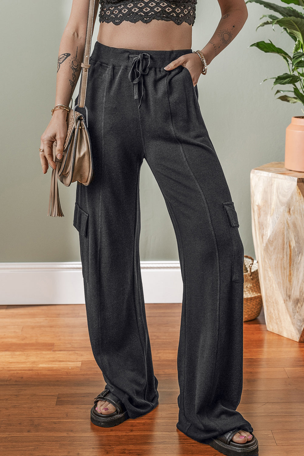 Carbon Grey Cargo Pockets Drawstring Sweatpants Pants & Culotte JT's Designer Fashion