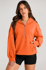 Orange Solid Kangaroo Pocket Half Zipper Oversized Hoodie Sweatshirts & Hoodies JT's Designer Fashion